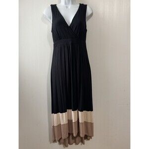 NEW Soma Soft Jersey Black/Tan High Low Color Block Midi Dress Sz S Sleeveless